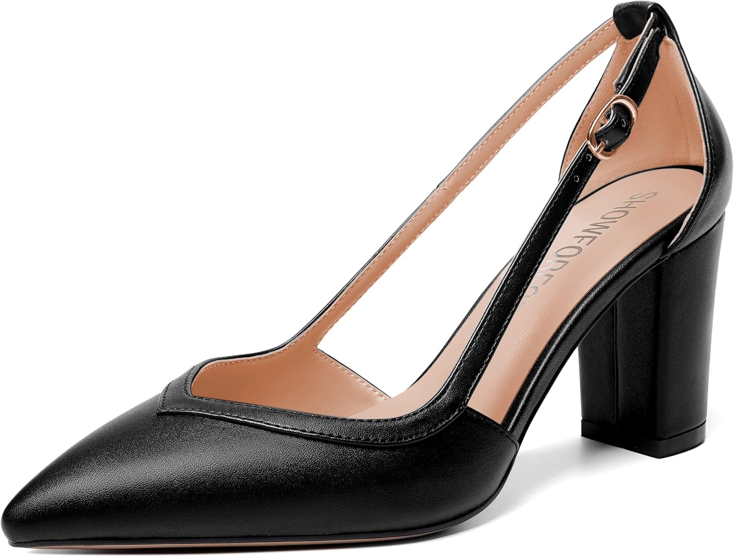 SHOWFOREST Women's 3.3 Inch Block Pointed Toe Wedding High Heel Solid Slip On Matte Dress Pumps Shoes Black Size 9 - Zapatos Finos de Mujer de Tacon