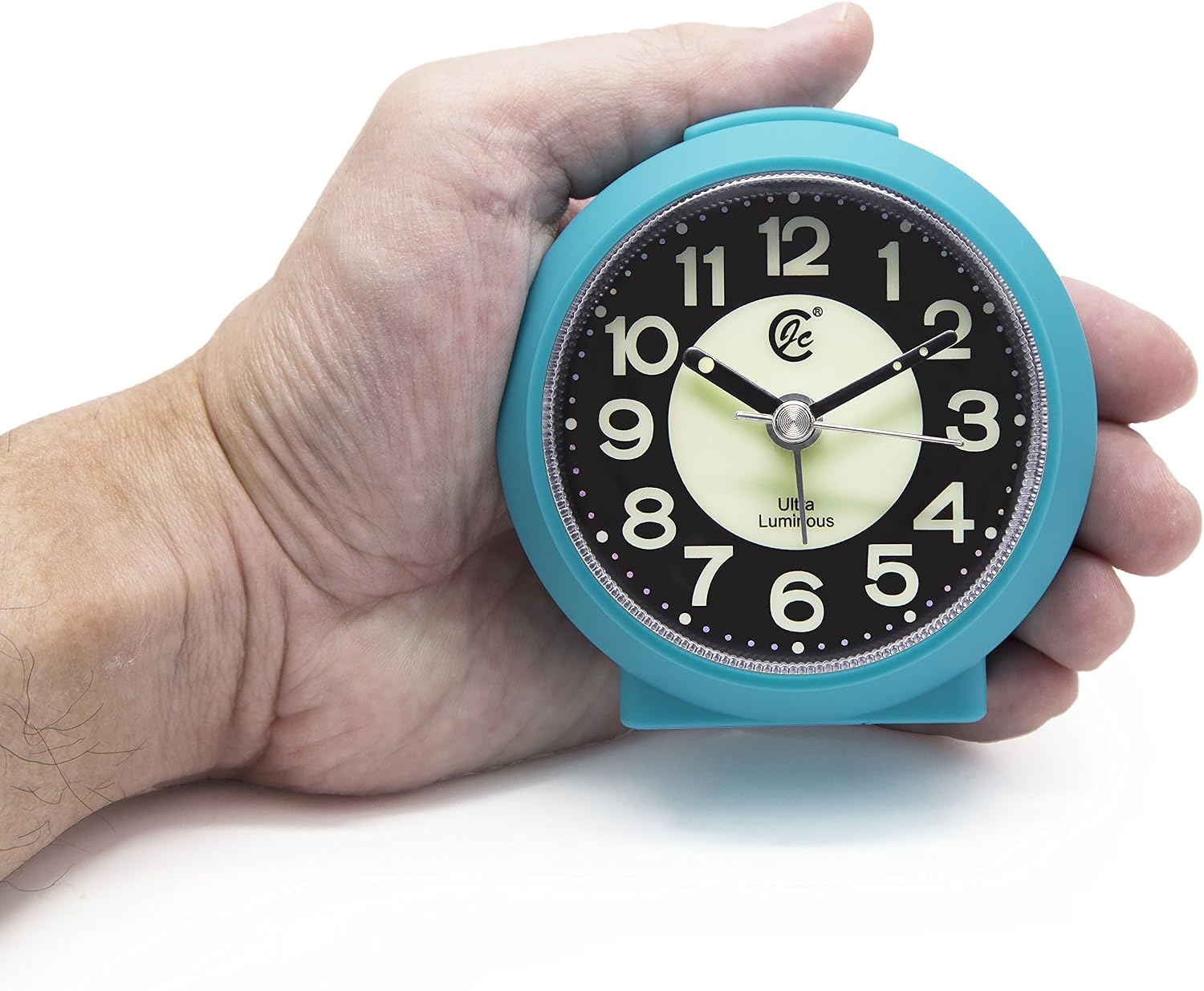 JCC Charming Luminous Small Round Handheld Size Non Ticking Quartz Bedside Desk Clock Travel Alarm Clock with Light Night, Snooze Function - Battery Operated (Matte - Blue)