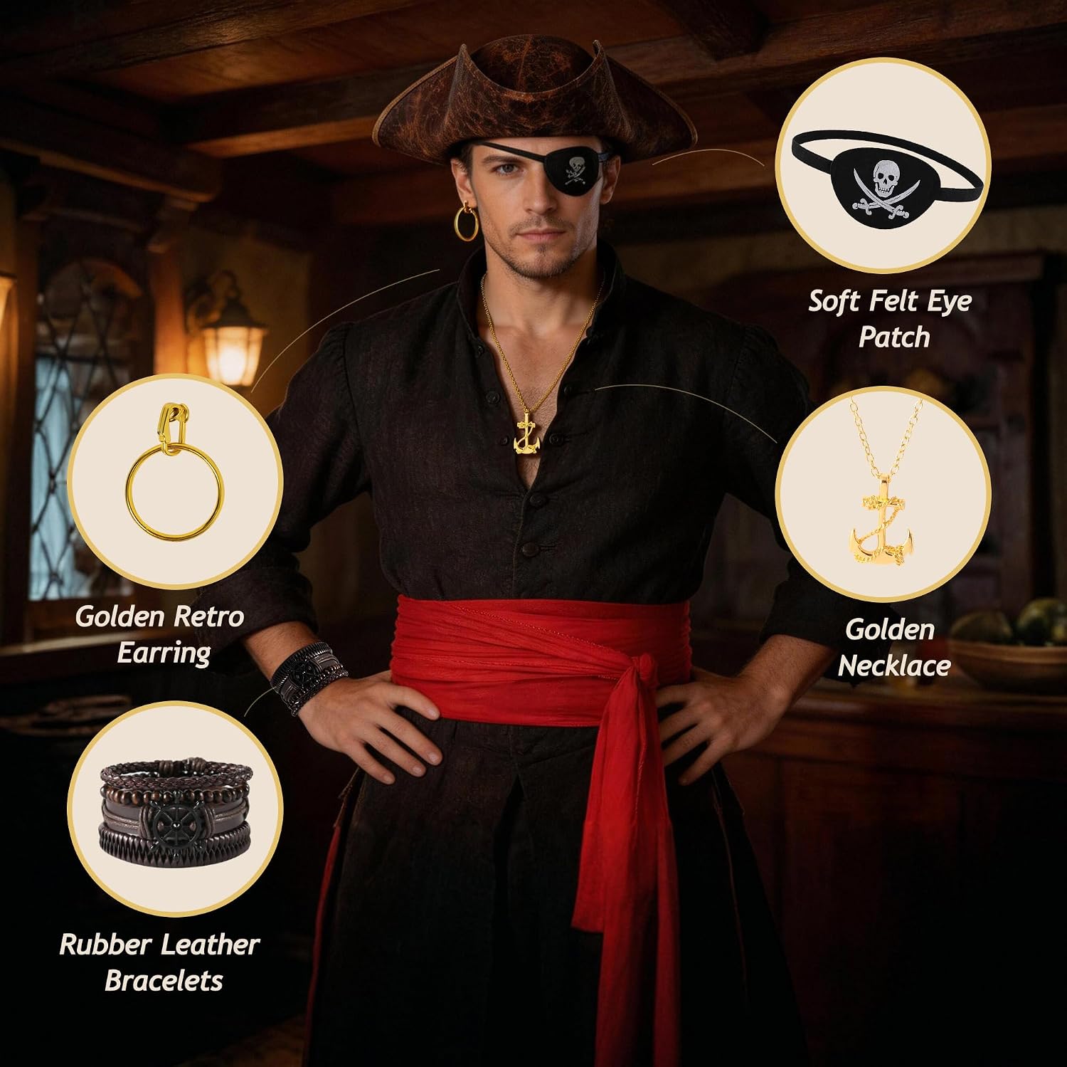 Pirate Costume Accessories Set Pirate Hat for Men Women Adult