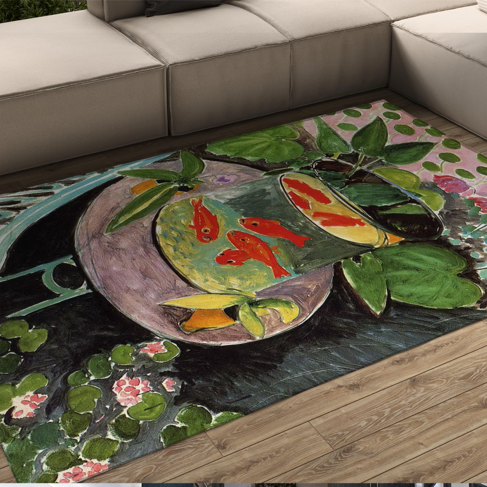Tapis poisson rouge Matisse antidérapant pour sécuriser le salon