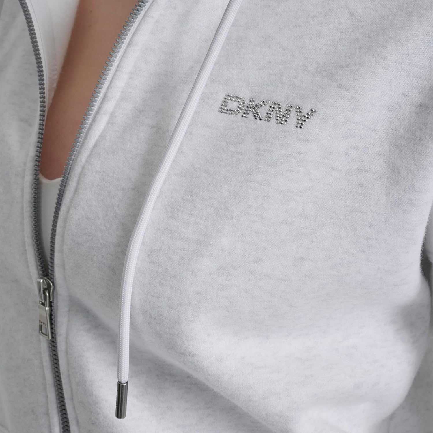DKNY womens Mini Stud Logo Full Zip Hoodie Sweatshirt - Image 6