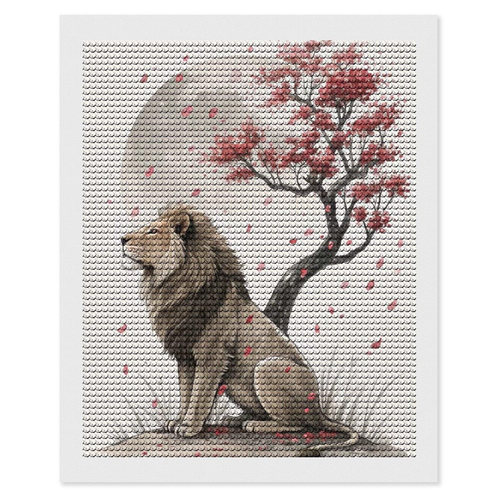Junmoney Lion Under A Cherry Blossom Tree Diamond Painting Canvas Set 16"x20", Full Kit Included, Calming Craft to Unwind, Farmhouse Decor, Christmas Gift