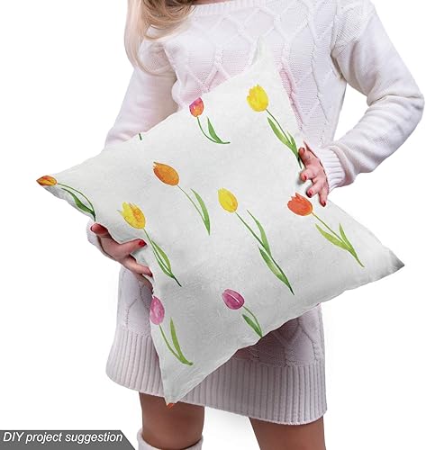 Miniatura 5 de Ambesonne The Yard, tela de flores de acuarela por The Yard, patrón colorido de tulipanes estilo campestre, diseño floral, efecto de acuarela, tela