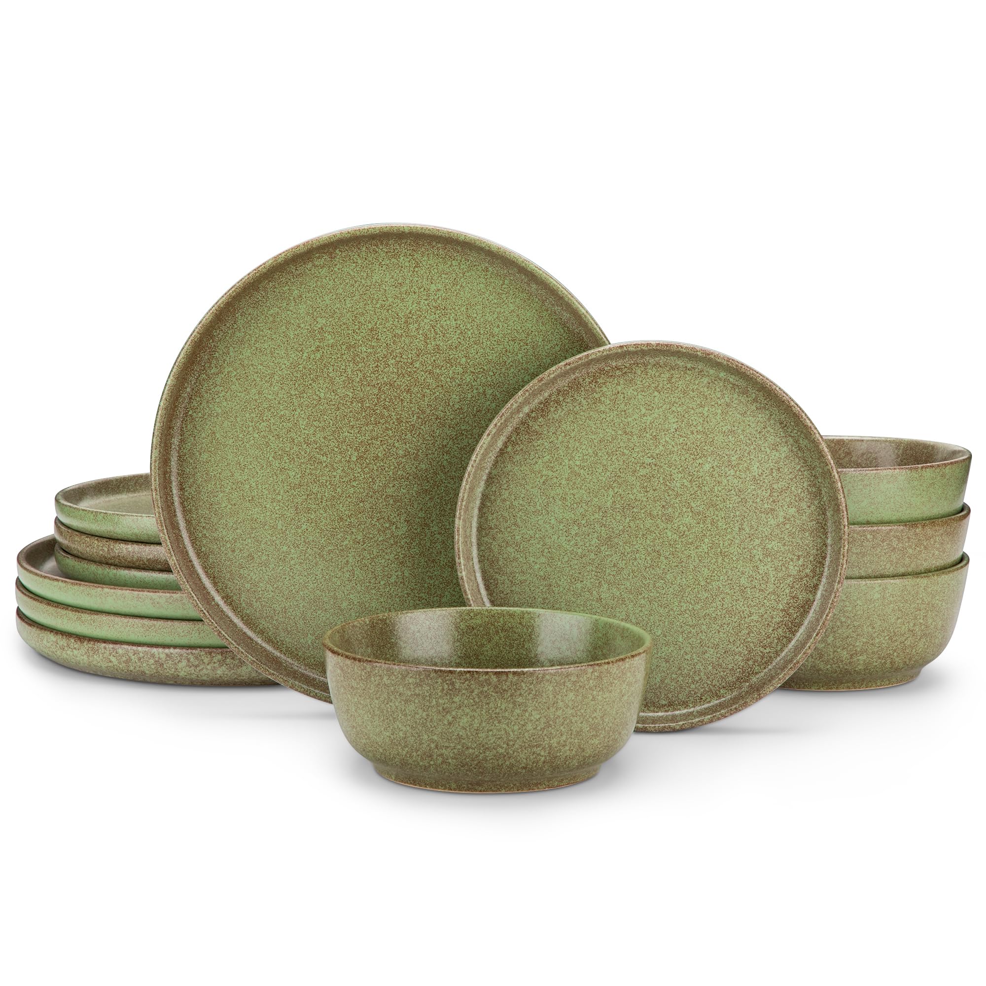 vancasso Zermatt Dinner Set 12 Pieces, Reactive Glaze Plates and Bowls Set for 4, Stoneware Dinner Set for 4 Kitchen Essentials, Green