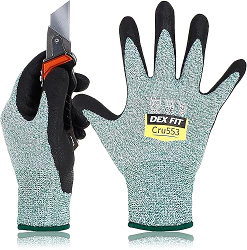 Miniatura 10 de DEX FIT Level 5 Cut Resistant Gloves Cru553, 3D-Comfort Fit, Power Grip, Professional, Durable, Touchscreen, Thin, Cool Azul
