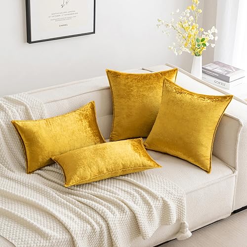 Miniatura 5 de MIULEE - Paquete de 2 fundas de almohada decorativas de terciopelo suave doradas, fundas de almohada cuadradas sólidas para sofá, dormitorio y