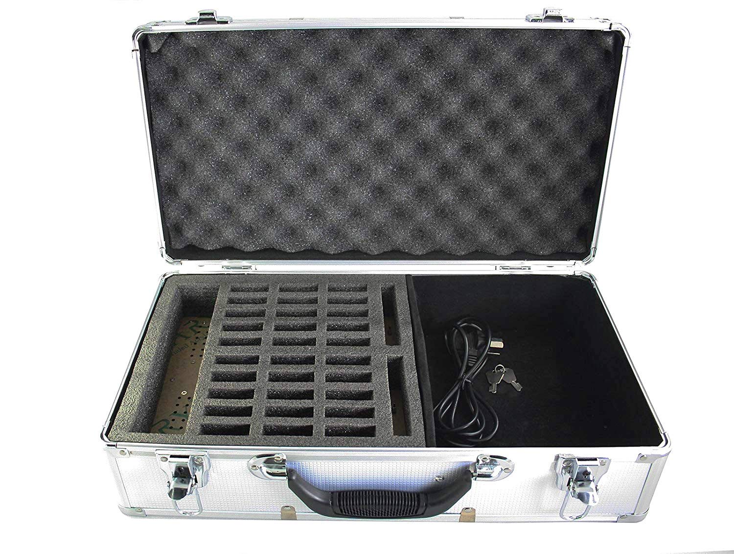 EXMAXEXD-C32 Aluminium Alloy Charge Case with Mini USB Charging Port for Charge The Battery of EXD-101,ATG-100T Wireless Tour Guide System Transmitter and Receiver(32-Slot Charging Case)