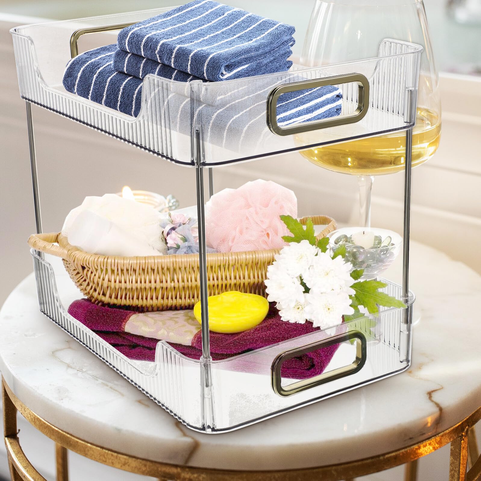 Mensola da Bagno Trasparente Organizer Vanity Multiuso per Cosmetici e Prodotti per l'Igiene Scaffale Stabile per Lavabo e Cucina Portaoggetti Versatile per Spazi Ordinati