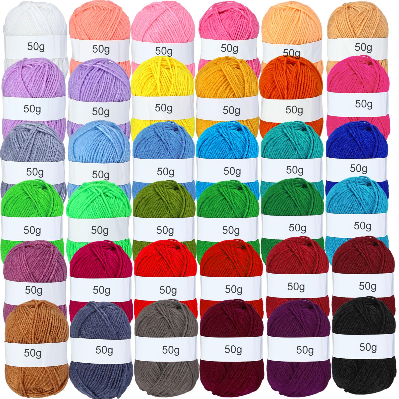 Coume 36 Polyester-Garnknäuel zum Häkeln, 50 g, 3000 m, mehrfarbig, DIY, weiches Baumwollgarn, Großpackung zum Weben, Stricken, Anfänger, Puppen, Geschenke, Handwerk (36 Farben)