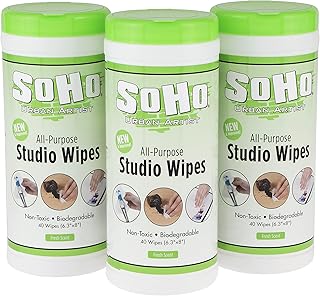 SoHo Urban Artist Multi-Surface Wipes, 120 Count, 3 Canisters, Non Toxic Biodegradable Stay Fresh Paint Brush Cleaner Wipes, Use on Brushes, Hands, Palettes, Floors, No Need for Water Or Turpentine