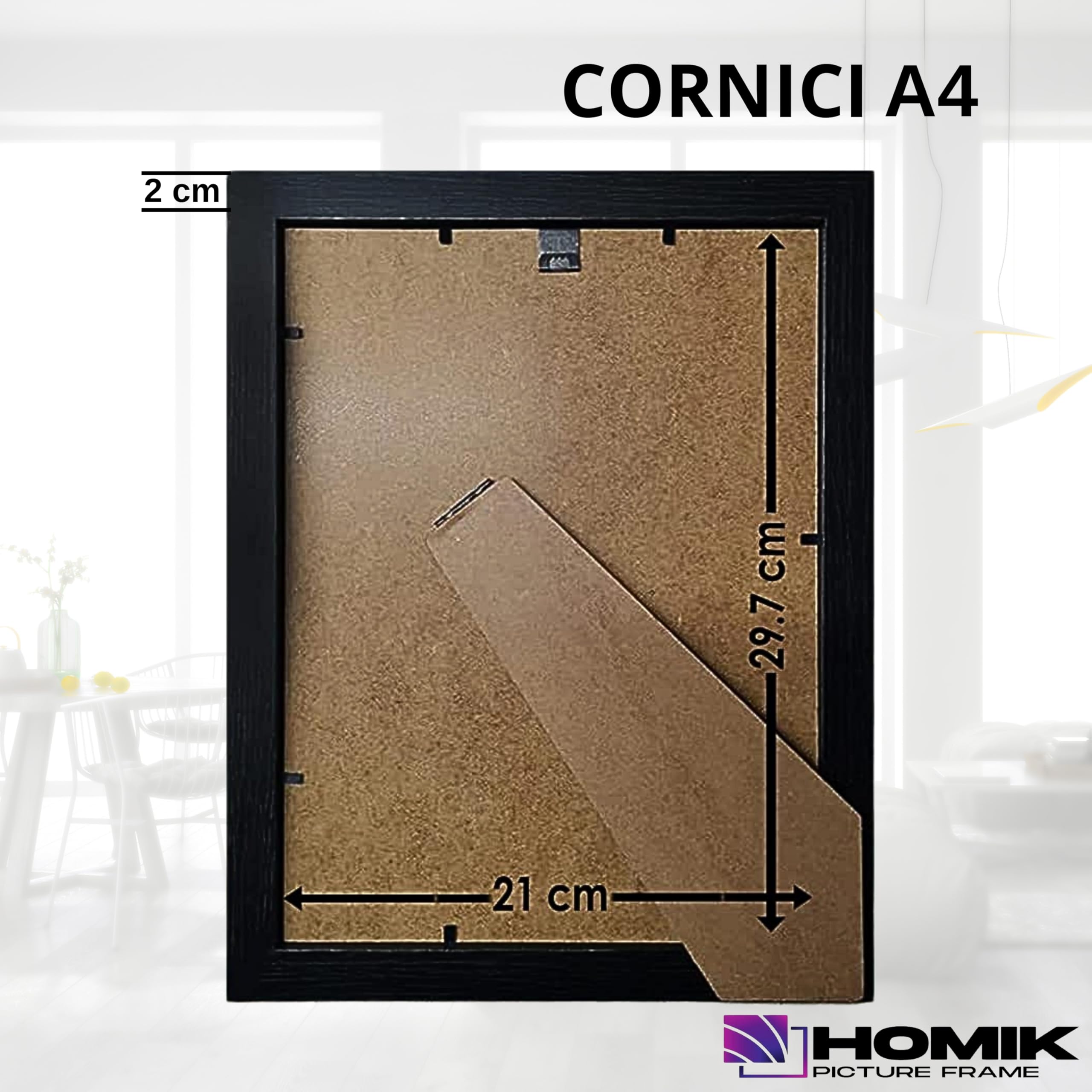 Cornice per Foto A4 | Con Vetro Acrilico Di Sicurezza - Portafoto in Vetro DIN A4 Nera per Decorazioni Interne | Ideale da Regalare e Appendere al Muro
