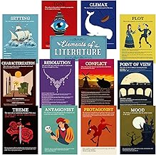 Outus 13 Pcs Elements of English Language and Literature Posters Literary Classroom Decor English Teacher's Posters Literature Educational Bulletin Board for Middle High School Read Supplies(Vintage)