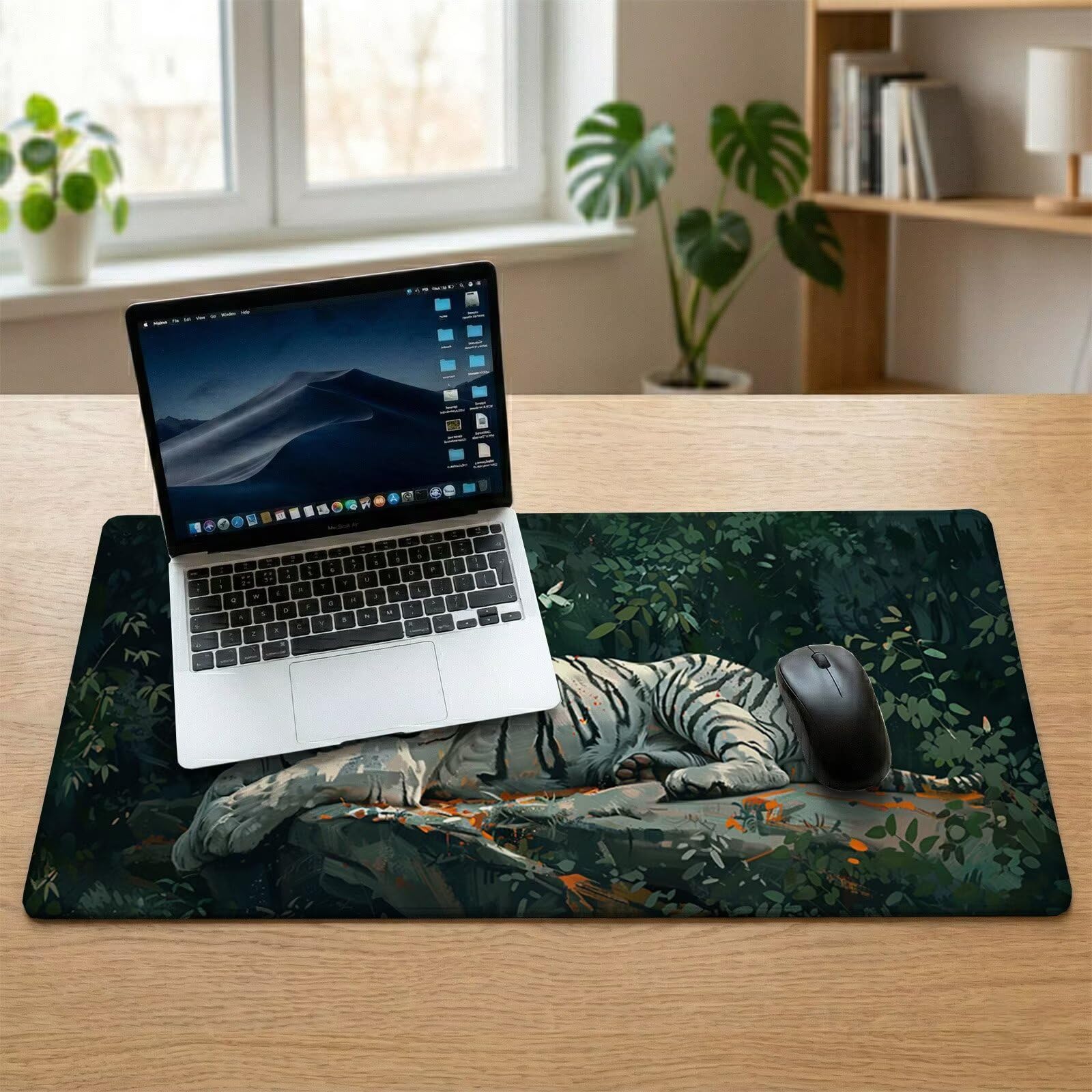 Alfombrilla Ratón XXL 1200 x 600 x 3 mm, Alfombrilla Escritorio, Tigre Grande Protector de Mesa con Base de Goma Antideslizante y Bordes Cosidos, Impermeable, para Oficina, PC, Gaming (Bosque) L-x4536