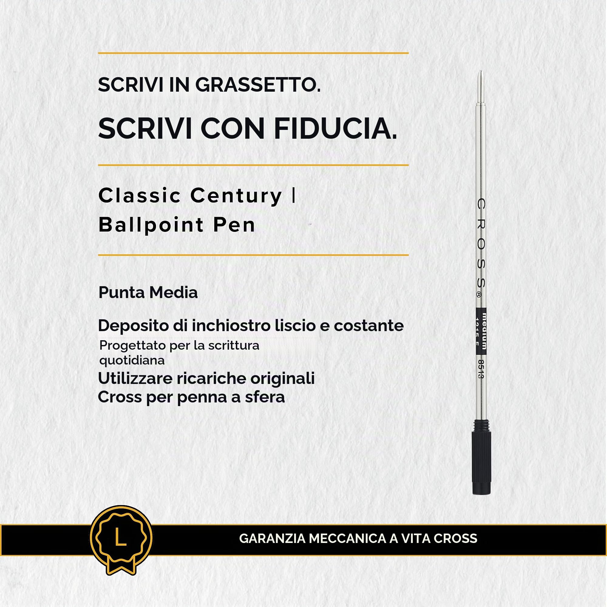 Cross Classic Century - Penna a sfera (tratto M, colore inchiostro: nero, ricaricabile, con confezione regalo premium, colore: Grigio titanio