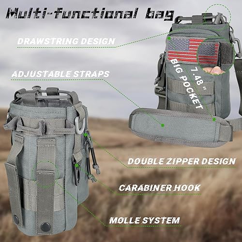 Miniatura 11 de Botella de agua aislada de 32 onzas, jarra de agua negra militar de acero inoxidable con manga, botellas de agua para gimnasio para hombres,