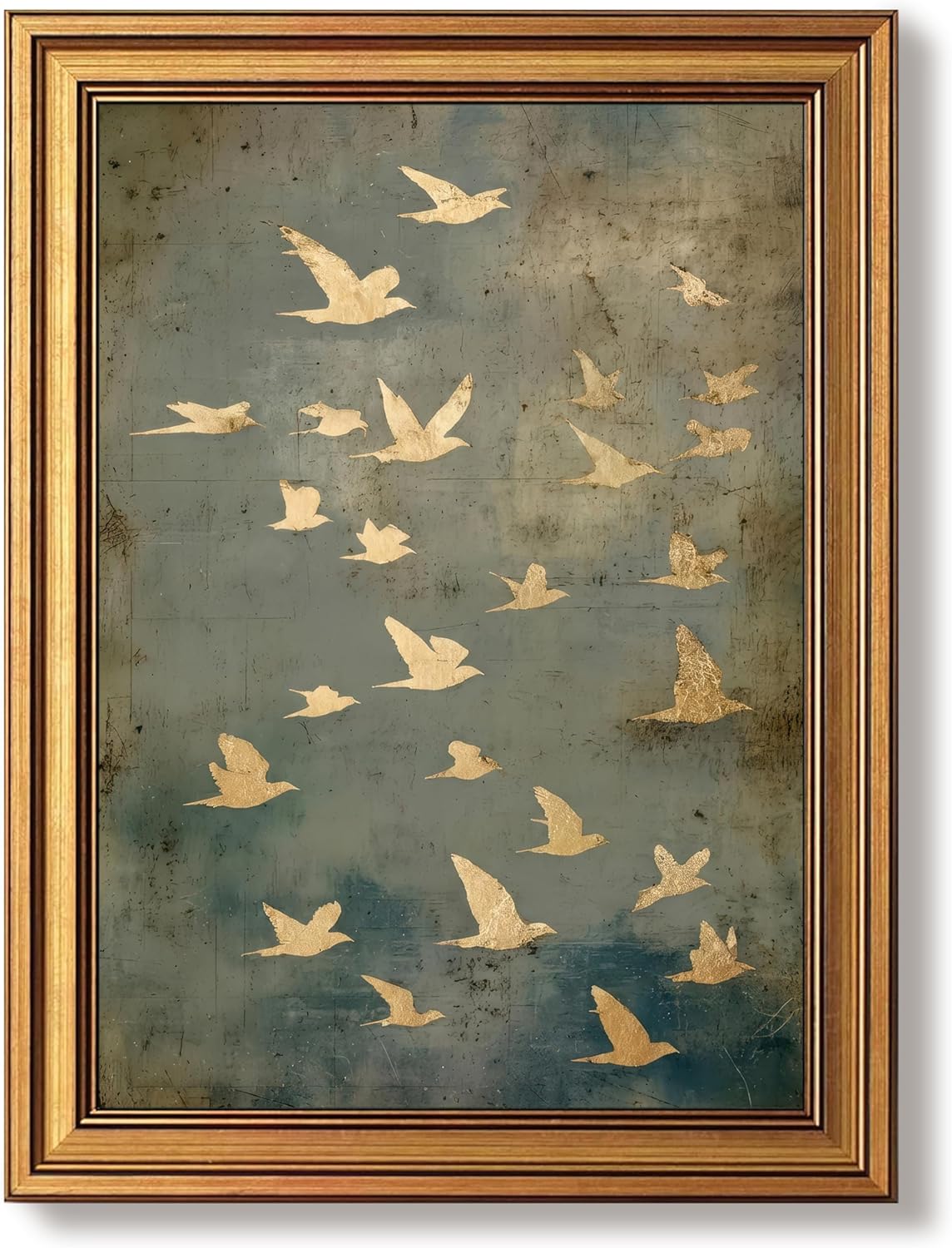 Vintage Gold Framed Wall Art, Flying Bird Pictures Wall Decor, Modern Abstract Landscape Paintings, Nature Canvas Prints, Minimalist Artwork for Bedroom Living Room Bathroom Hallway 16x24 Inch