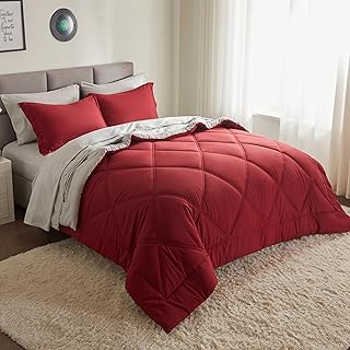 Joiedomi King Size Comforter Set with Sheets Red, 7 Pieces King Bedding Set with 1 Down Alternative Comforter, 1 Flat Sheet, 1 Fitted Sheet, 2 Pillowcases and 2 Pillow Shams, Bed in a Bag All Seasons