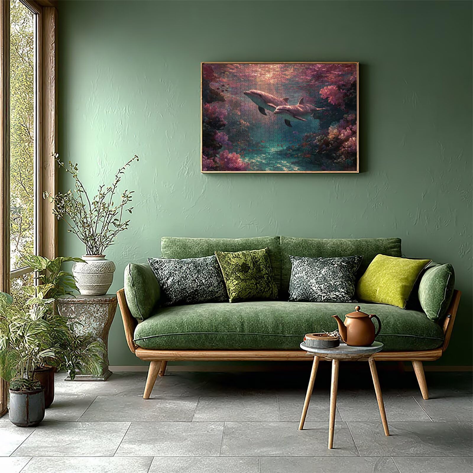 Drewniane puzzle z delfinami, 141 x 87 cm, morze, Jigsaw dla dorosłych, 4000 elementów, z pudełkiem, wymagająca gra w puzzle, prezent dla nastolatków, na prezent i dekorację, odpowiednie dla