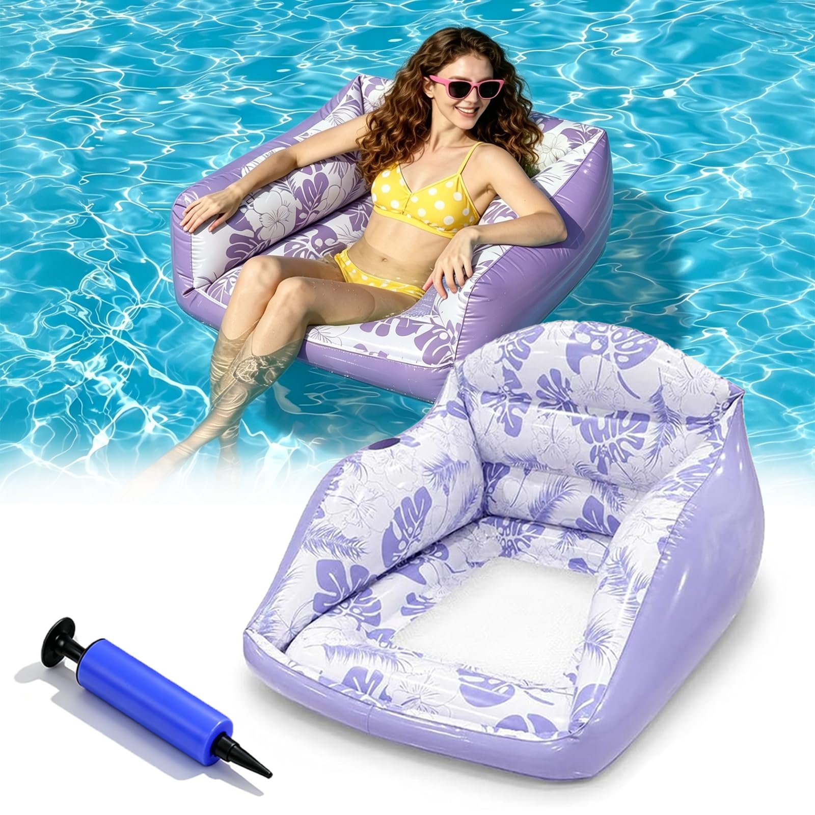 Fauteuil Gonflable de Piscine 3 en 1 avec Porte-gobelet, canapé Flottant Adulte, siège Filet rafraîchissant pour Plage lac fête été