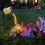 VOOKRY Poubelle d'arrosage avec lumières, Grandes lampes solaires suspendues à l'extérieur imperméable, Décor décoratif de jardin solaire en métal rétro pour jardin extérieur de porche de jardin de patio, Cadeaux pour les femmes Mom grand-mère fête des mères