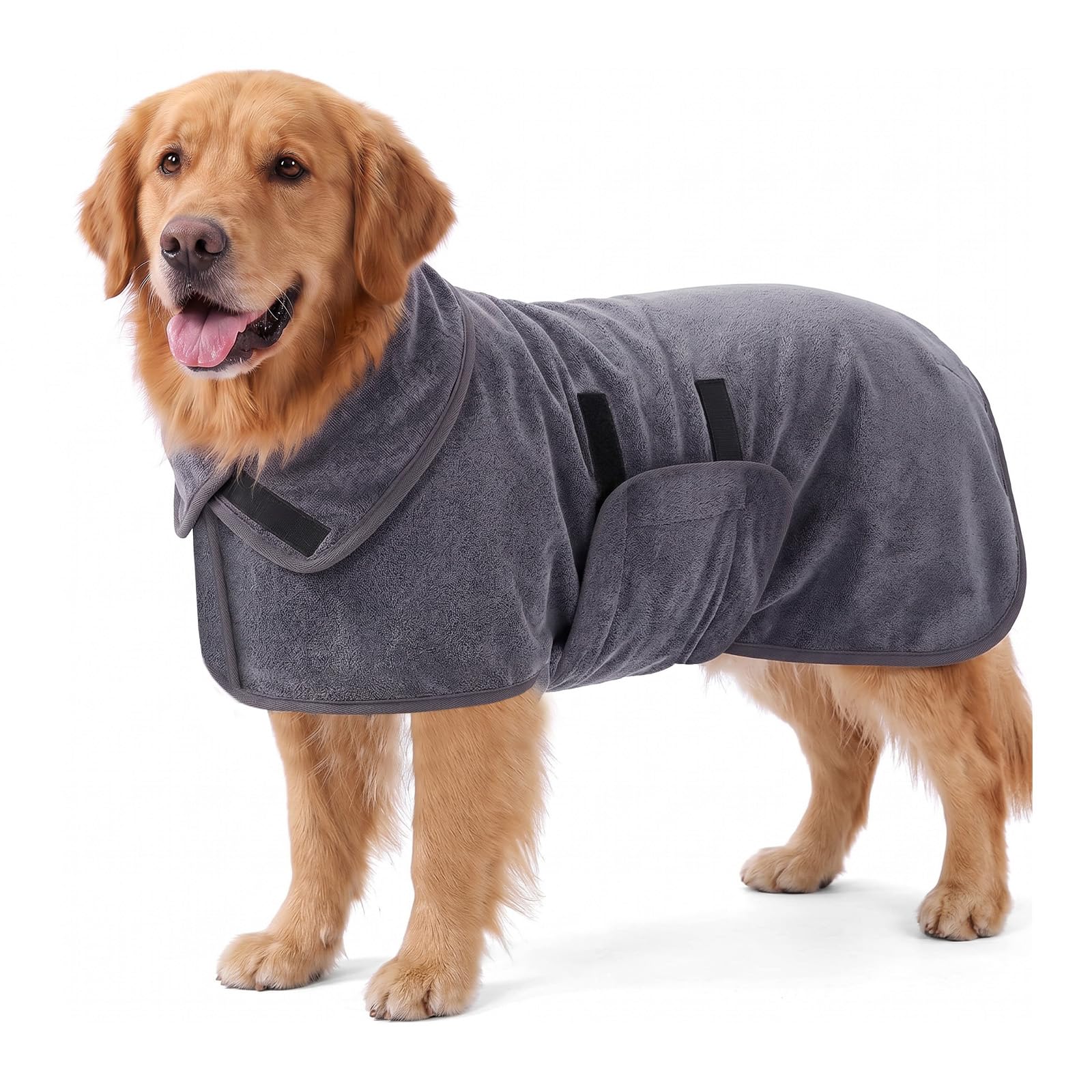 flintronic Dog Drying Coat, Adjustable Dog Robe, Super Absorbent Microfibre, Soft Dressing Gown for Bath Swimming Walks (L) — image 1