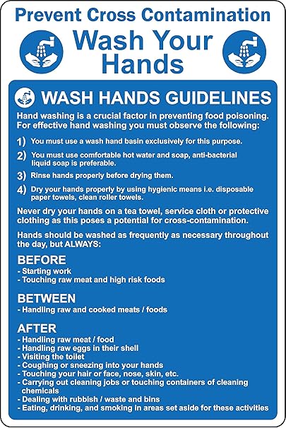 Prevent cross contamination Kitchen/catering wash your hands Safety ...