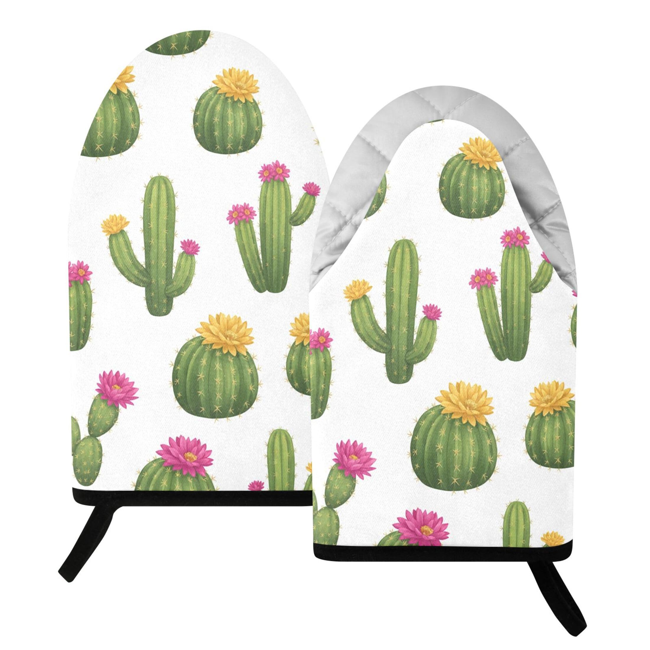 Kutsu Cactus Oven Mitts for Kitchen, Heat Resistant Cotton Oven Gloves for BBQ Baking Cooking, Breathable Kitchen Essentials, 2 pcs