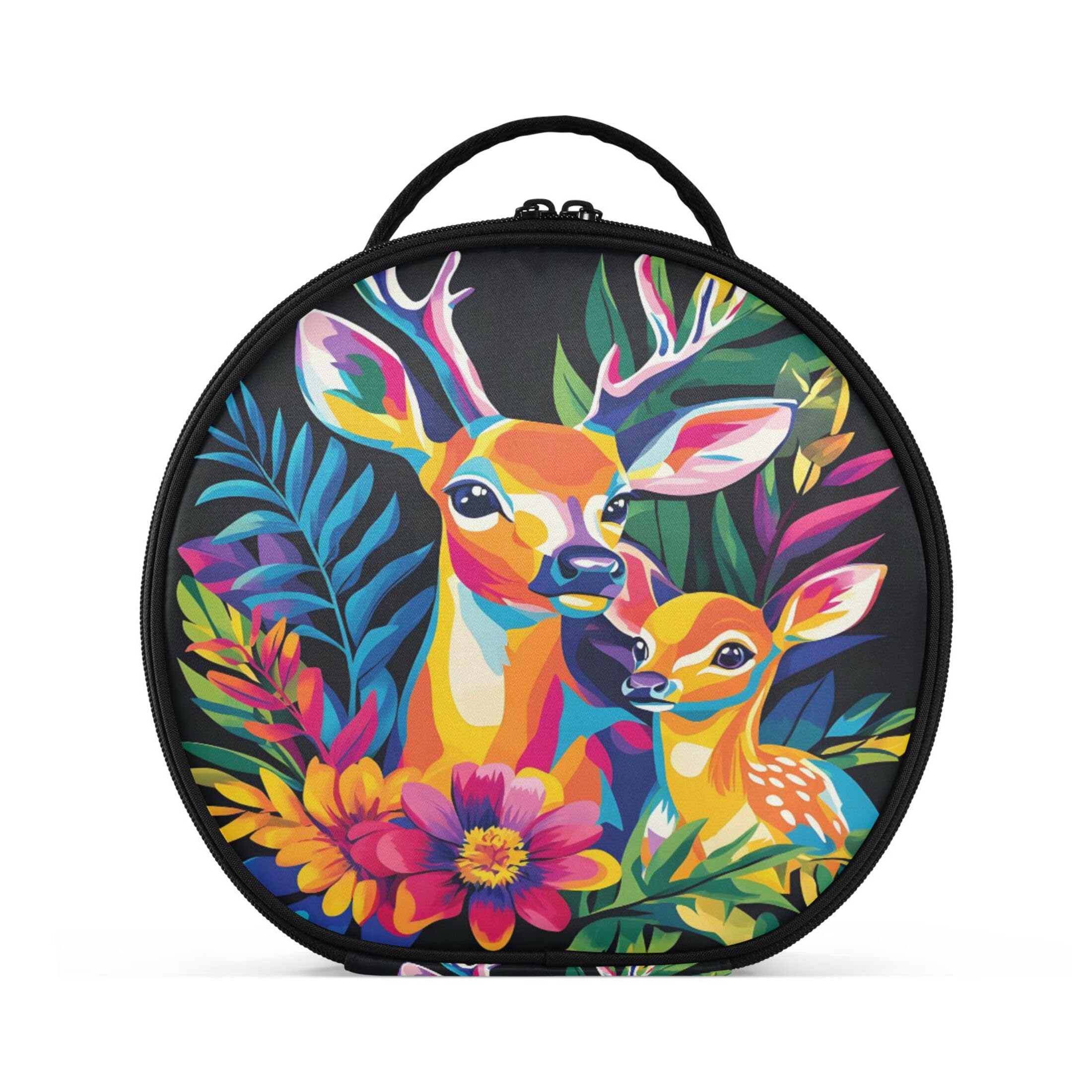 Takiito Colorful Deer Travel Makeup Case Portable Makeup Box Artist Cosmetic Case Organizer With Adjustable Dividers
