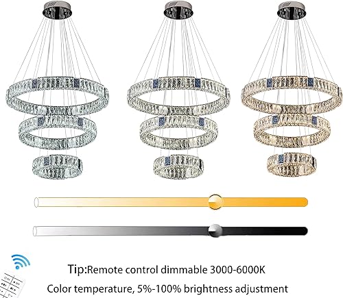 Miniatura 4 de IDEQUY Candelabros grandes de cristal K9 de 16 pulgadas + 24 pulgadas + 32 pulgadas, lámparas colgantes de techo alto, lámparas de cristal para sala
