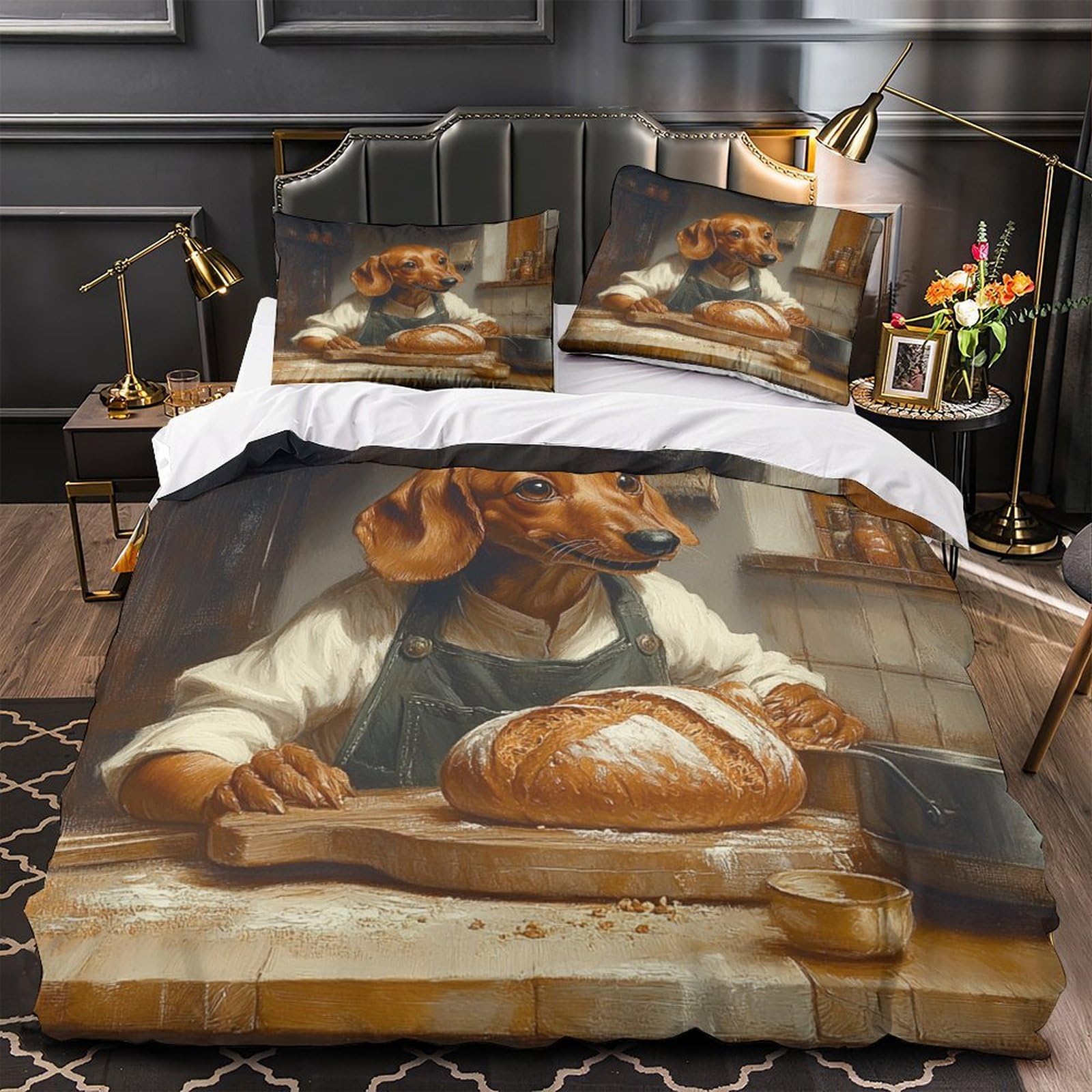 Housse de couette chien cuisinier 140x200 cm avec 2 taies
