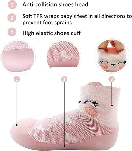 Miniatura 3 de Zapatos de calcetín para niña, suela de goma, antideslizantes, para interiores, zapatos de piso para primeros pasos, suela suave, antideslizante,
