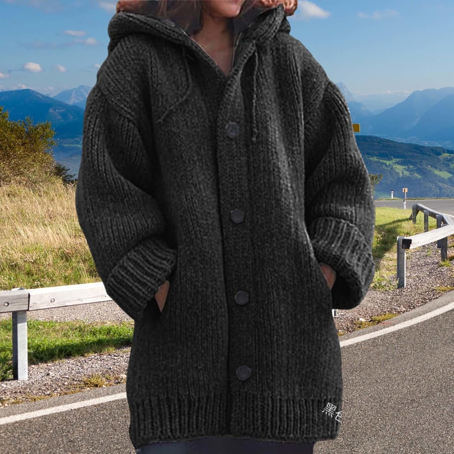 Cable Knit Cardigan for Women Thick Button Hooded Cardigan Jackets Chunky Fleece Winter Sweater Coats with Pockets - Image 6