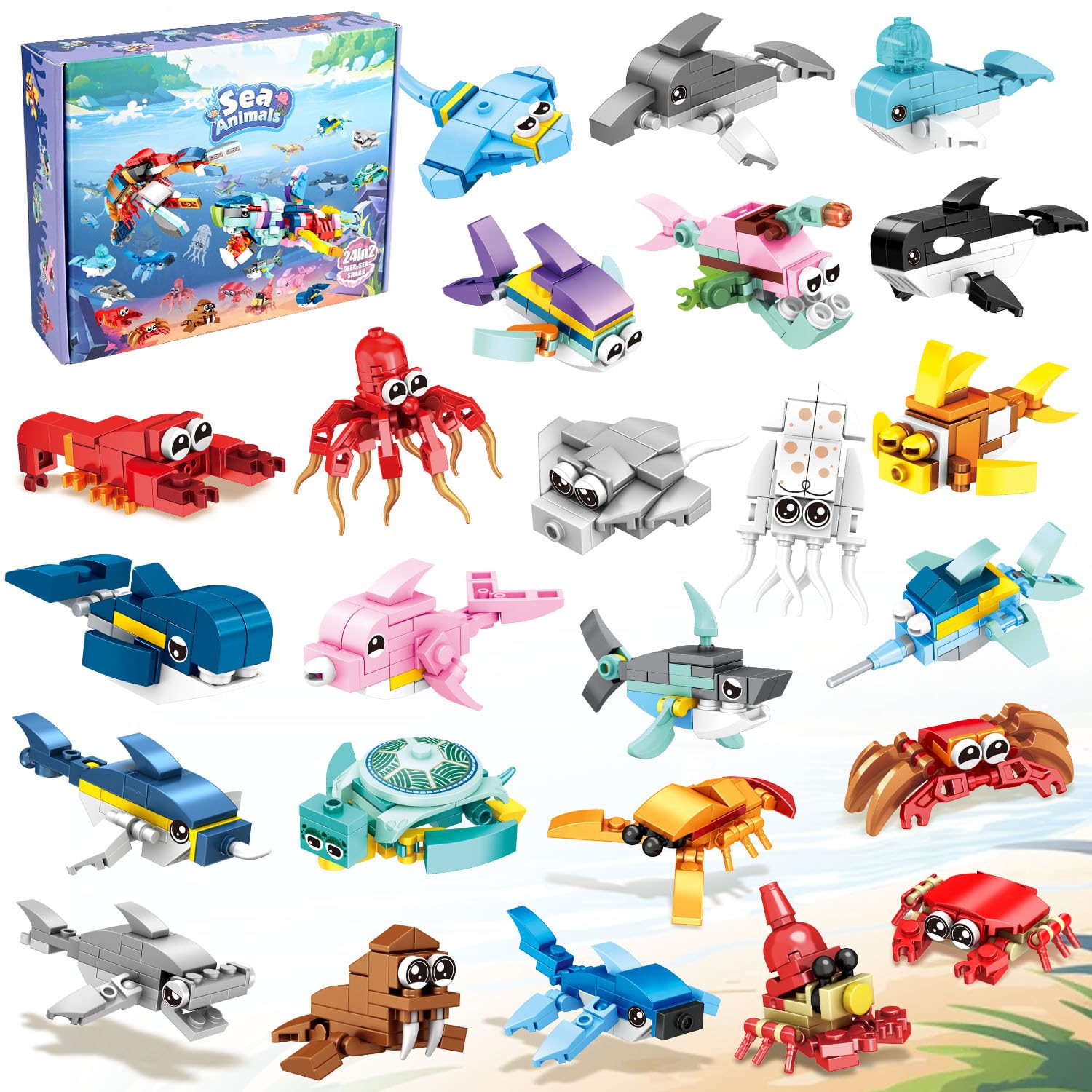 Amazon.com: ZIYOSTAR 24 Packs Favors Kids Building Blocks Sea