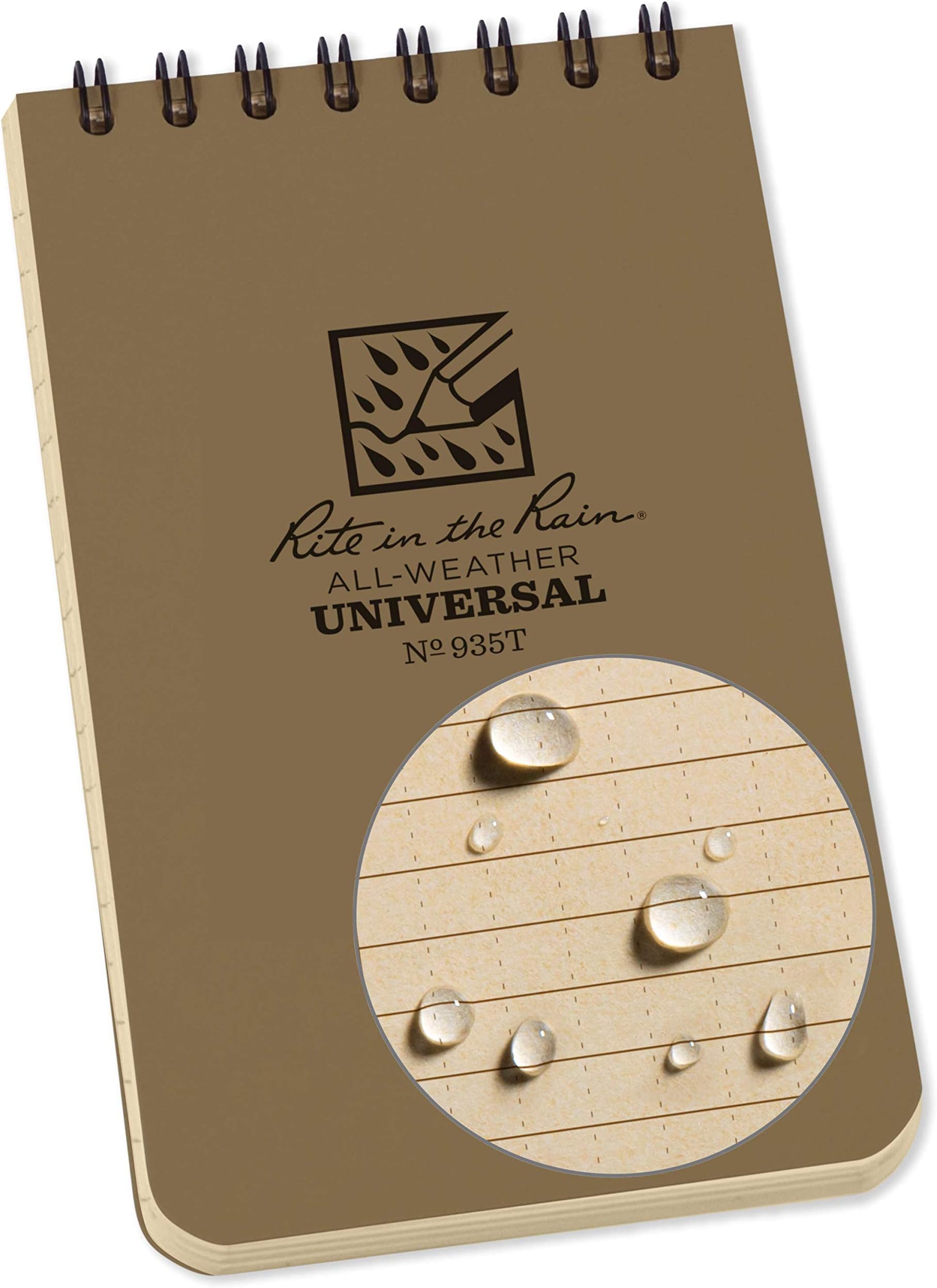 Waterproof Paper Universal Pocket Top Wire Bound Spiral Notebook Tan 100 Pages 50 Sheets Imperial & Metric Ruler 3 x 5 Inch
