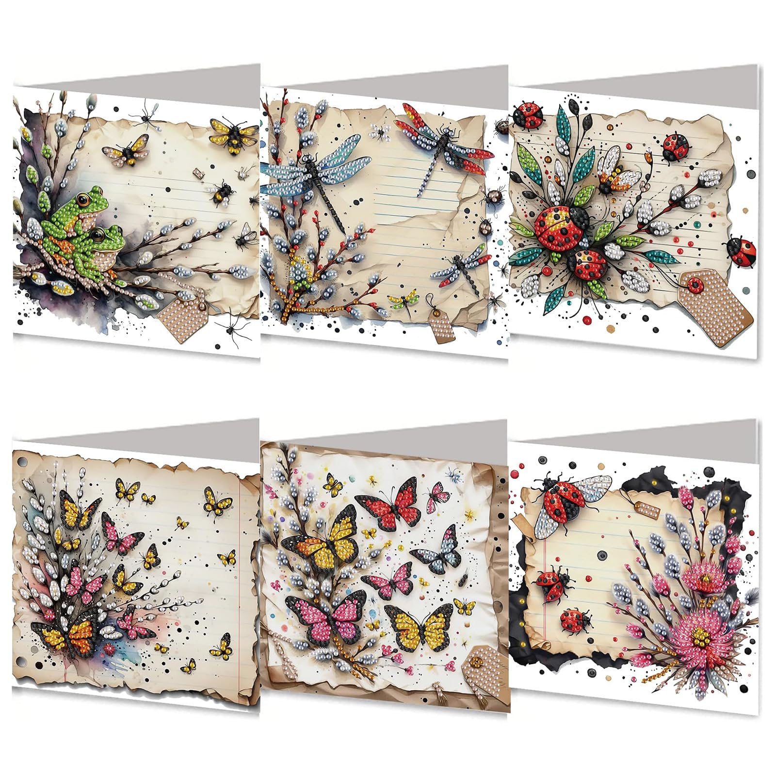 6pcs Diamond Art Cards DIY Crystal Painting Art Greeting Cards Kits Diamond Painting Tools Whit Envelopes Festival Craft Gift (Butterfly2) — image 1