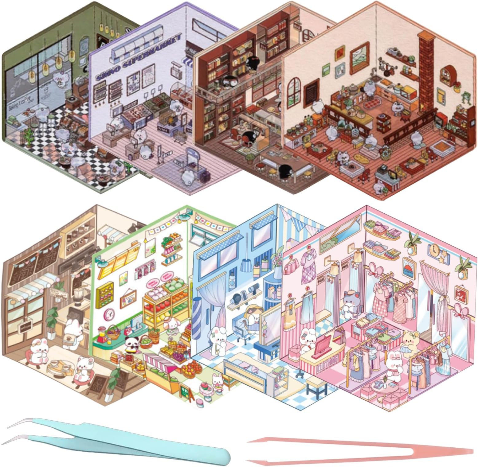 3D Huis Scène Stickers Set - Stapelbare Decoratie voor Scrapbook, Dagboek en Collage