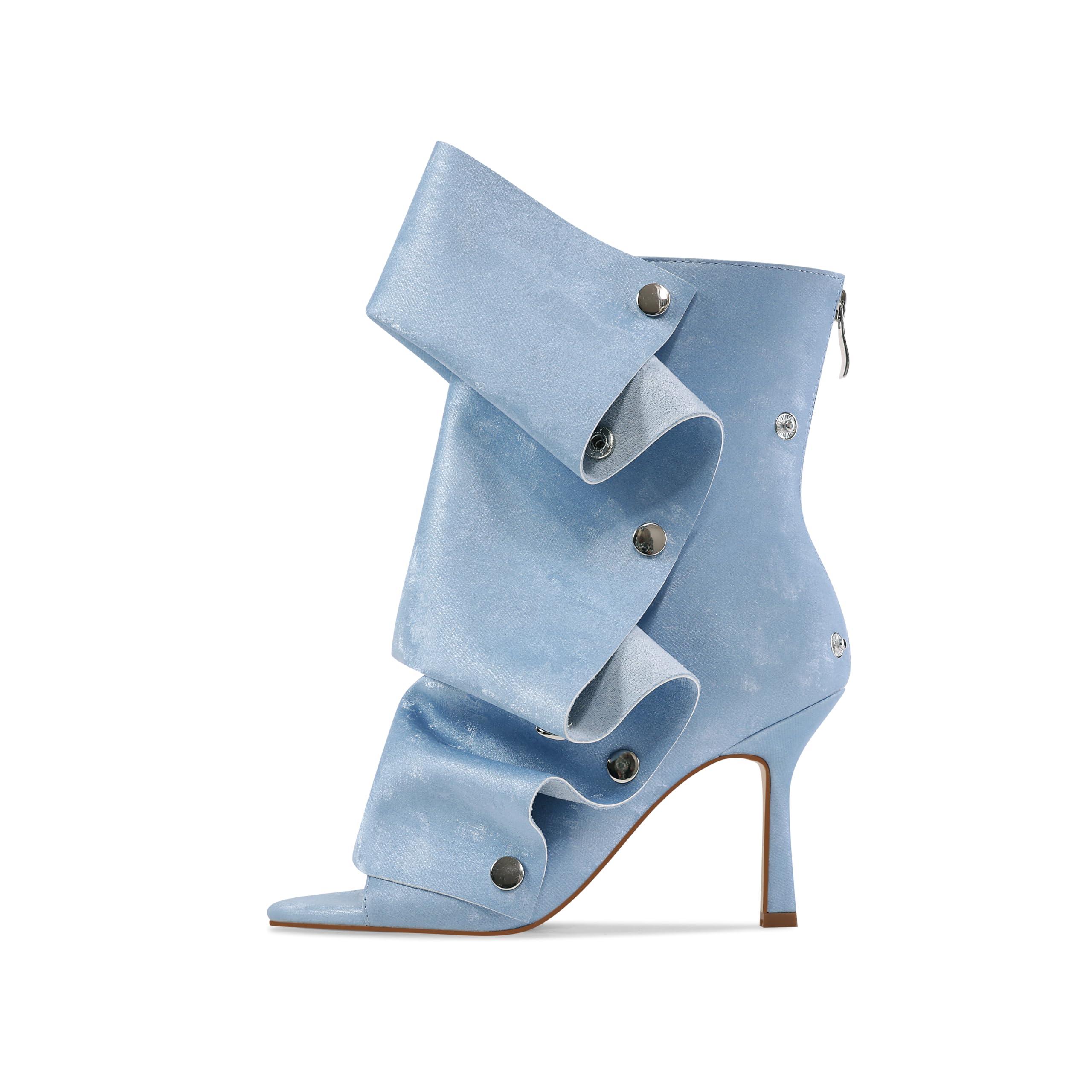 Winforea Women Open Toe Stiletto Heels Ankle Boots Ladies Wrinkles Back Zipper Buttons Boots