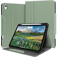 HOLIMET iPad Air 11/10,9" Tok M3/M2/6/5/4 Generációhoz (2025-2020) - Zöld Bőr Védőtok Ceruzatartóval, Automatikus Alvás/Ébresztés, Állvány F 1