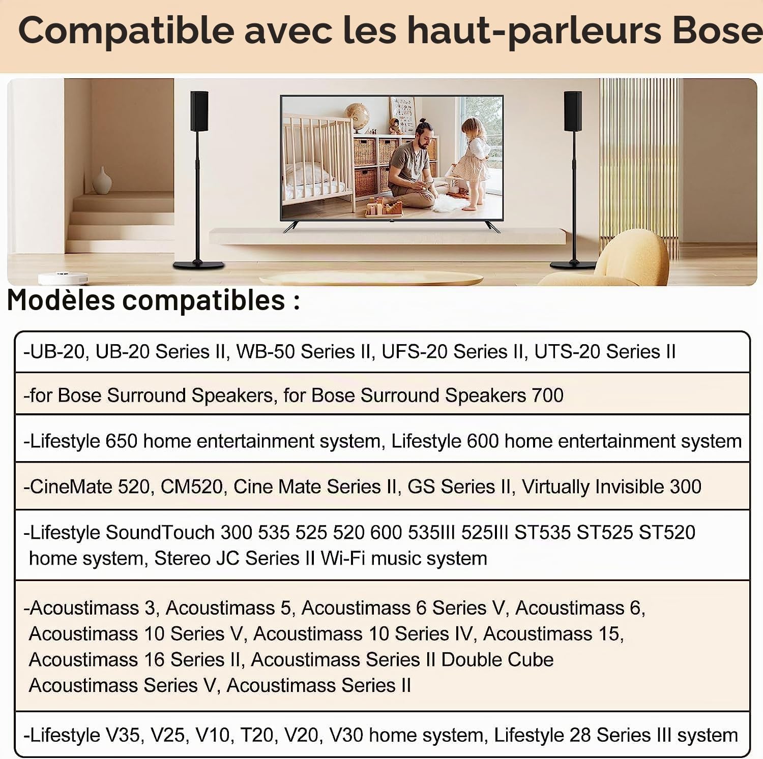 Lot de 2 supports réglables pour haut-parleurs Bose OmniJewel Lifestyle 650 et Surround Speaker 700, support de haut-parleur au sol