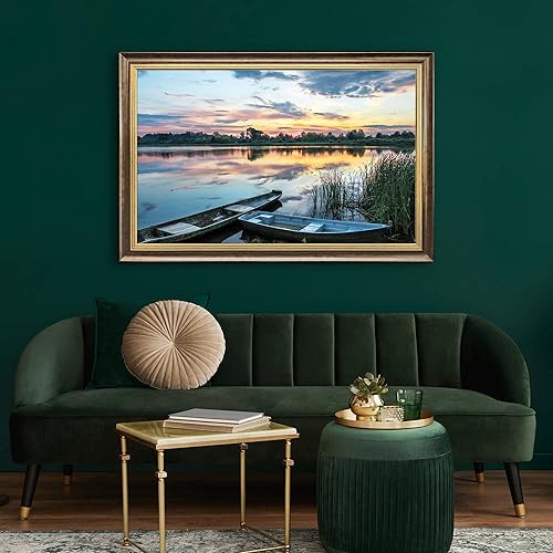 Miniatura 4 de Lienzo decorativo para la pared de la escena del lago imagen de paisaje enmarcada grande, relajante, magnífico, puesta de sol, bosque, arte