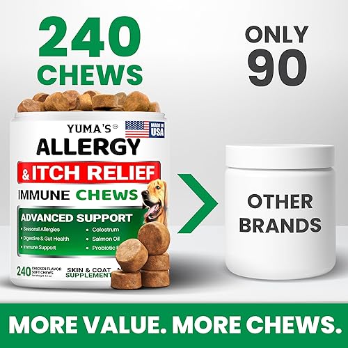 Dog Allergy Relief Chews - 240 Immune Treats - Dog Itching Skin Relief Treatment Pills - Anti-Itch - Itchy and Paw Licking - Omega 3 Fish Oil for Dogs Allergies - Dry Skin & Coat Supplement Vitamins(Chicken,240 Chews)