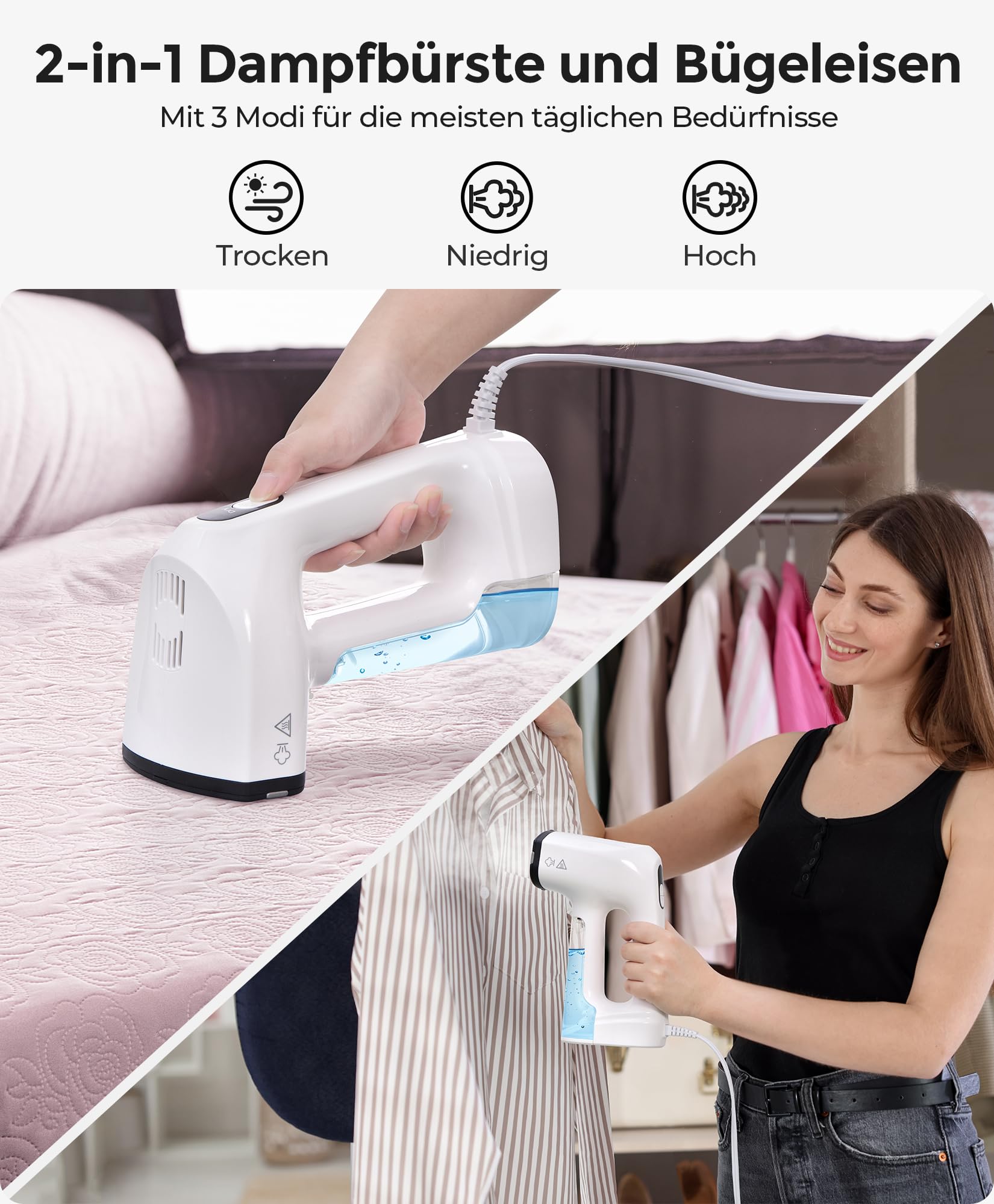 Steamer Dampfglätter, 3500 Pa Saugleistung Reisedampfglätter, 3 Modi | 2-in-1 Dampfgarer & Bügeleisen Dampfbügeleisen, 2,5 M Kabel & 360° Adsorptionstechnologie zur Faltenentfernung (220V-240V)