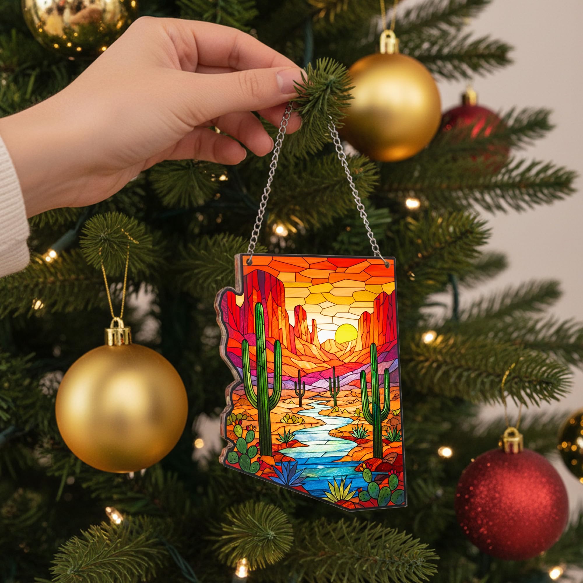 Arizona Landscape Acrylic Ornament Xmas Decor 2025, Arizona Desert Cactus Ornaments Gift for Tourists, Ideal Travel Gifts for Women Men Family & Friends, American Gifts for Women