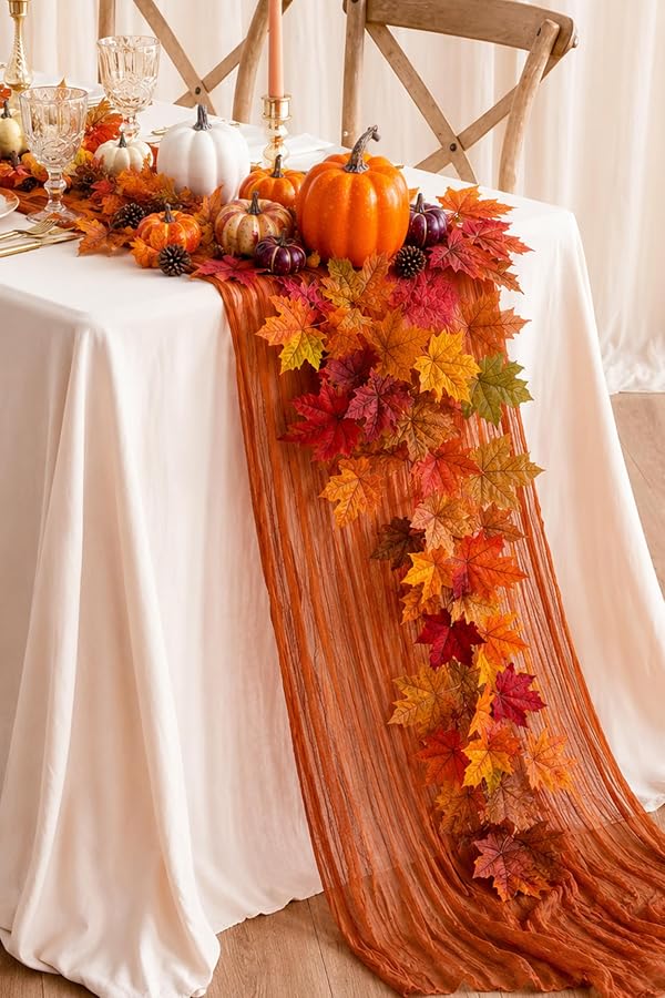Fall Table Decor Set - Table Runner, Pumpkin Decor & Fall Garland Leaves by TIKIRUGI - Used condition - Image 2