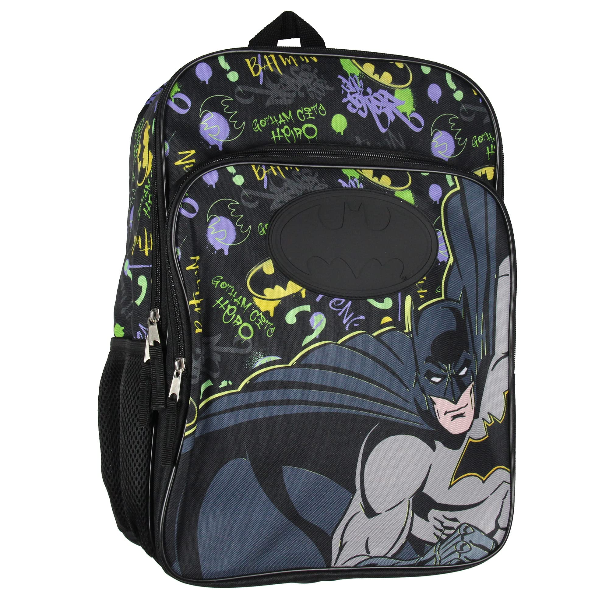 Bioworld DC Comics Batman Backpack Gotham City Superhero Rubber Bat Symbol Kids School Travel Backpack