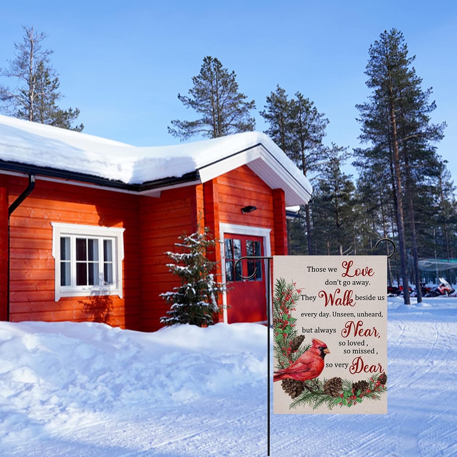 Furiaz Those We Love Don't Go Away Cardinal Red Bird Small Decorative Winter Garden Flag, Quote Yard Pine Cone Tree Branches Home Outside Decoration, Christmas Farmhouse Outdoor Decor 12x18 - Image 4