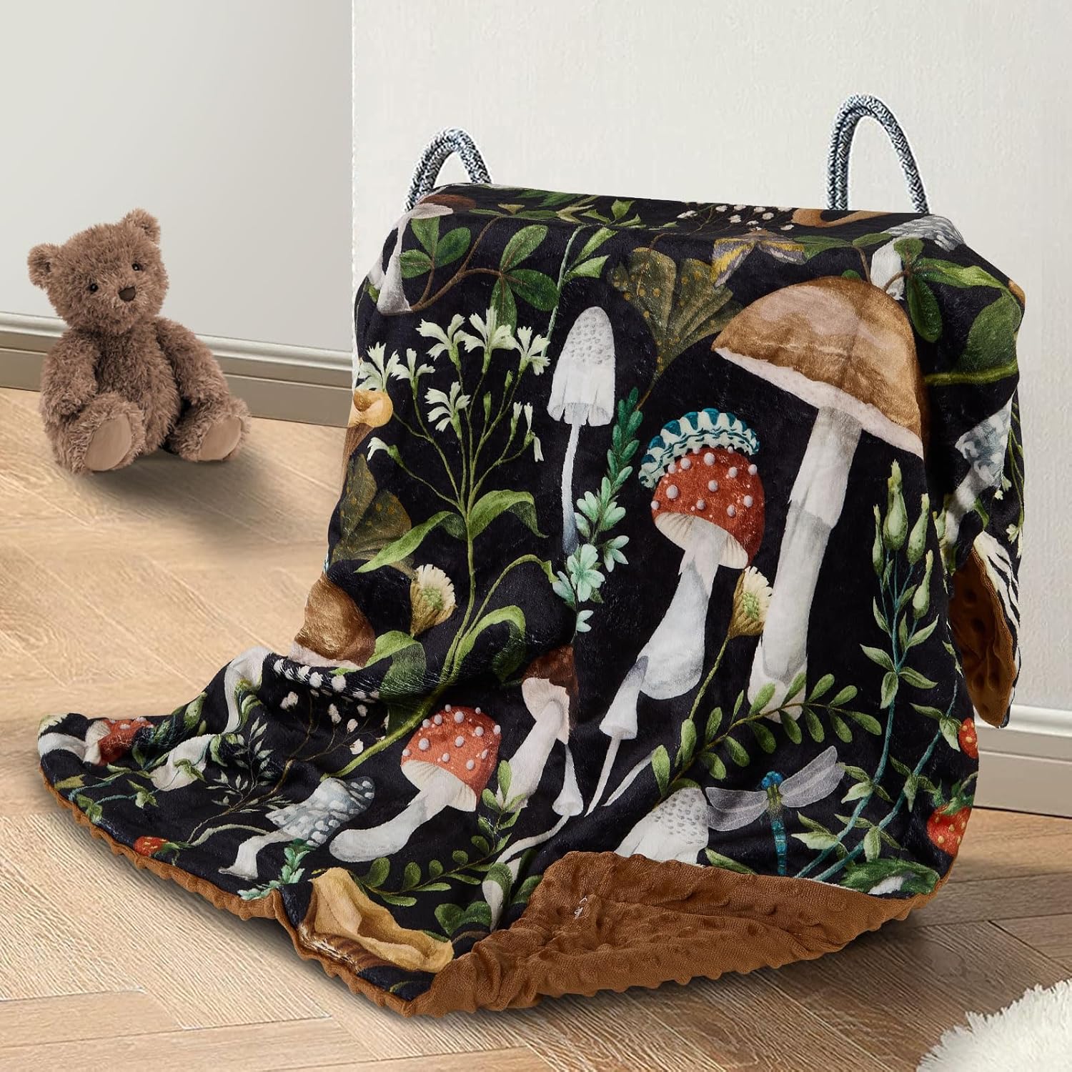 Mushroom Baby Blanket for Boys Girls Soft Fleece Minky Blanket with Dotted Backing Double Layer Newborn Toddler Blankie for Nursery Stroller Crib Gift to Son Nephew Grandson 26.5 * 40 in