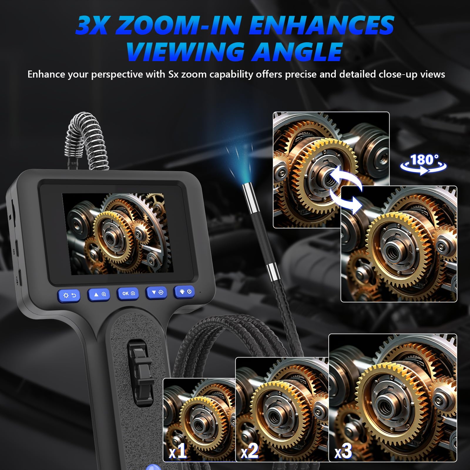 Cámara de inspección de 210° con luz, 1080P IP67, resistente al aceite, sonda de 6,25 mm, cámara endoscópica de 2,8 pulgadas, pantalla IPS de 32 GB, para reparación de vehículos, inspección de tubos