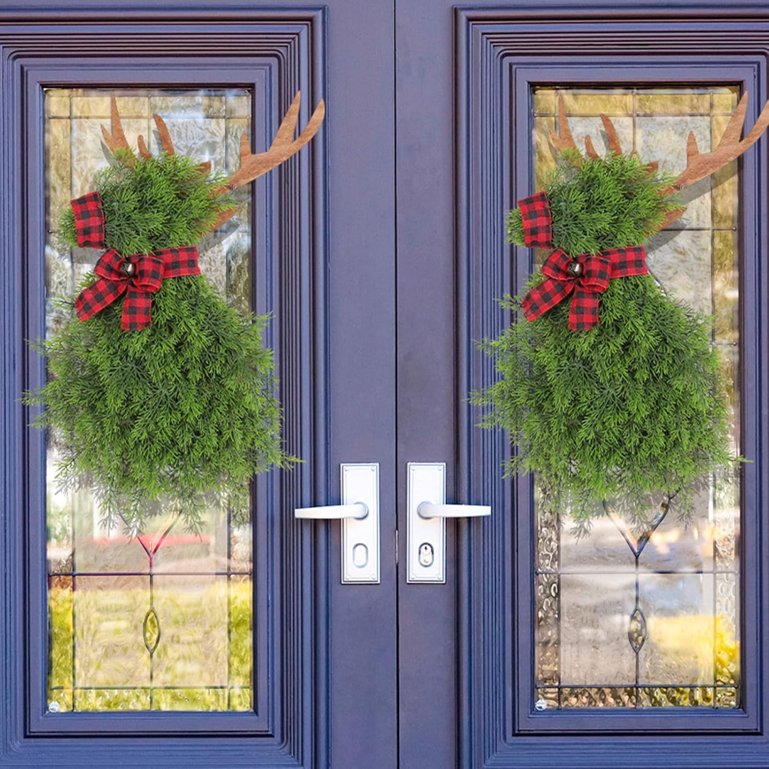MINGZHE Christmas Elk Wreath for Front Door, Christmas Pine Needle Wreaths Decor,Pine Indoor Decorations Home Window Decoration Holiday Crafting(#1)