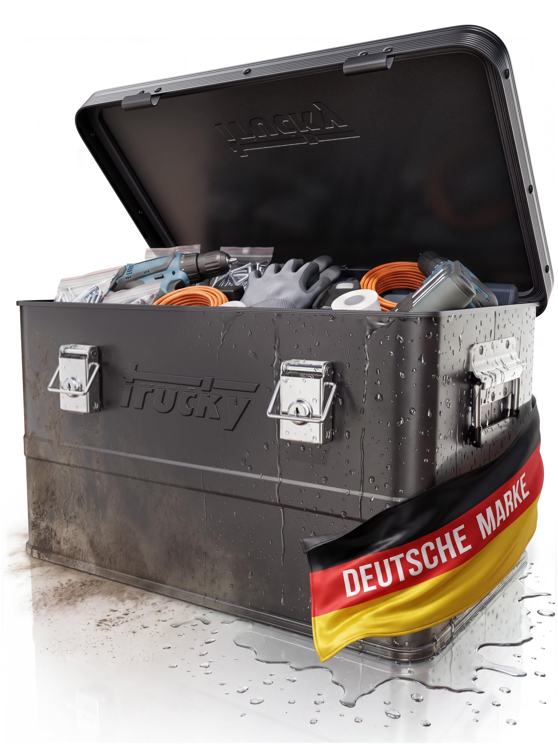Trucky Aluminium Box mit Deckel Schwarz 30L Alukiste Kiste Abschliessbar
